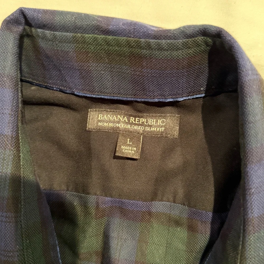 Banana Republic Men's Green and Blue Plaid Shirt slim fit
